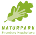 Logo des Naturparks Stromberg-Heuchelberg, grüne Eichenblattform mit Hand, Schriftzug darunter.