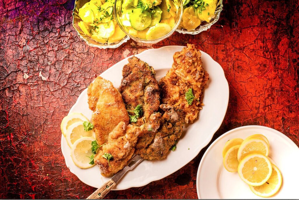 Wildschweinschnitzel mit drei Panaden